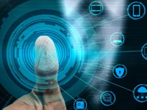 Ilustrasi mesin absensi fingerprint di kantor UKM